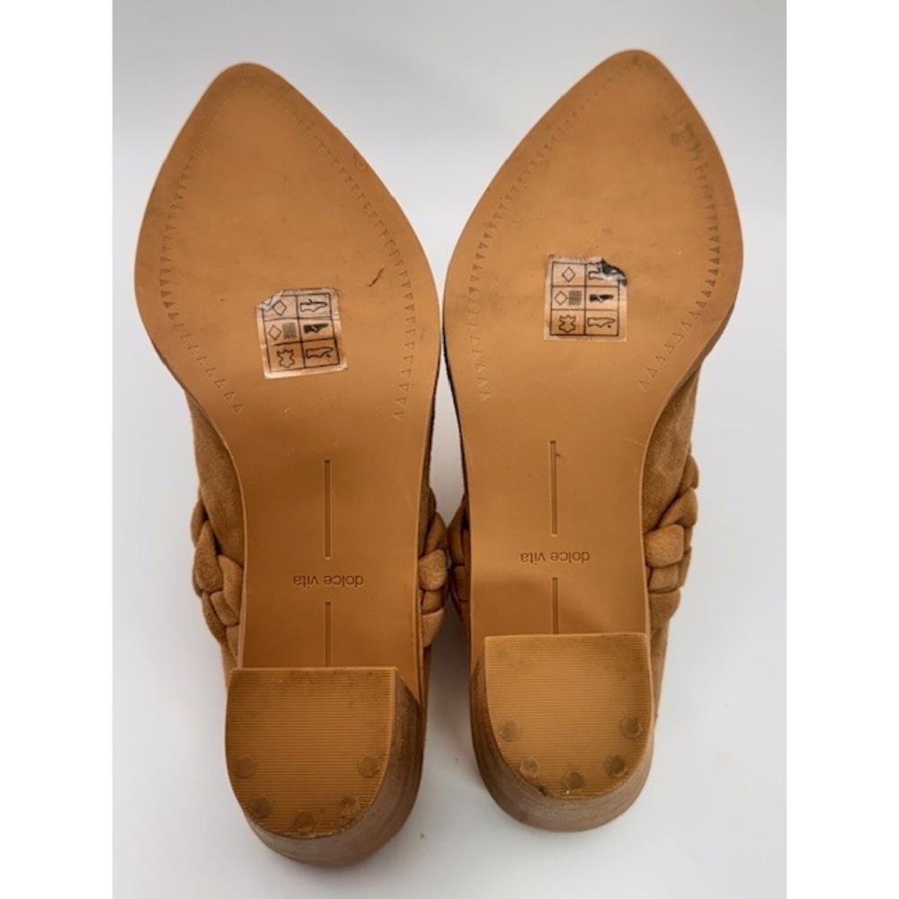 Dolce Vita Tan Suede Braided Block Heel Mules Pointed Toe Slip On Shoes Size 6.5 - Picture 6 of 13